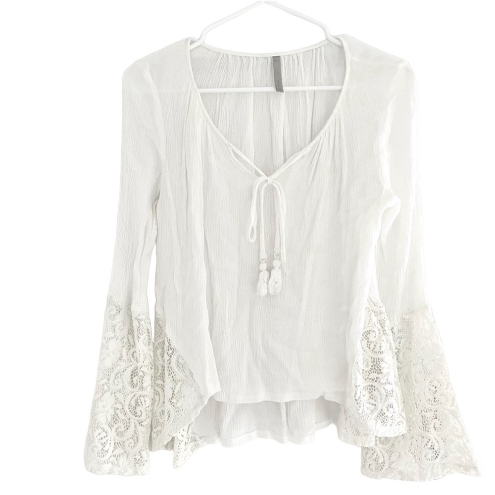Mona B Long Sleeve Lace Trim Blouse